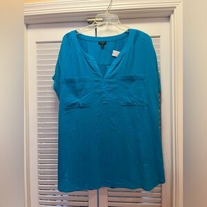Talbots NWT Turquoise Blue Ruched 3/4 Sleeve Blouse